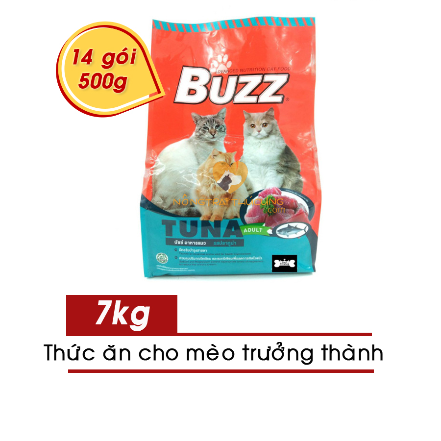 Hạt Mèo Lớn BUZZ BAO 7KG ( 14gói x 500g) Made in ThaiLand - Date 07/2022 - Vị Cá Ngừ