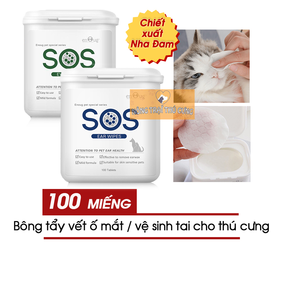 Khăn Ướt/ Bông Lau Nước Mắt, Lau Vết Ố Mắt/Tai Cho Chó Mèo SOS (Hộp 100 Miếng)
